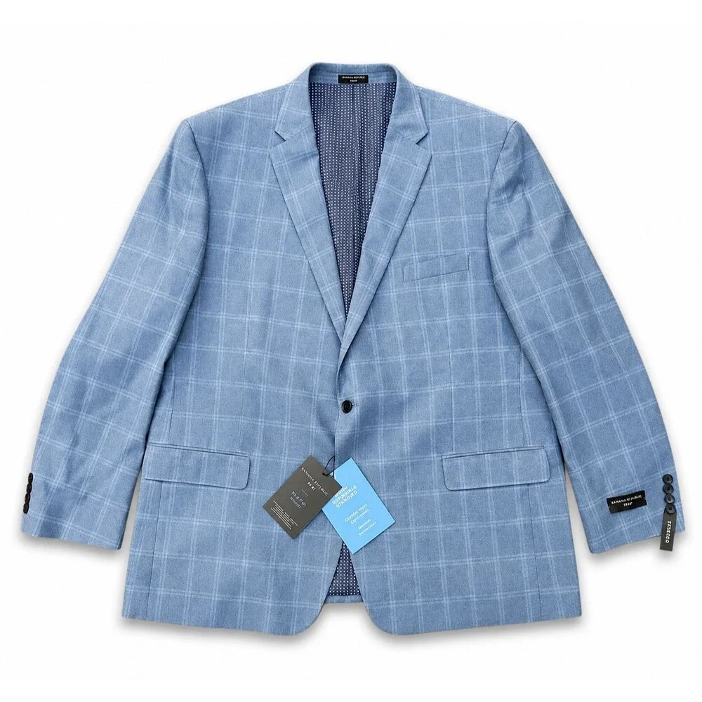 Shaquille O'Neal Sport Coat Mens 52R Blue Windowpane Stretch Blazer ONEA1FYBB180